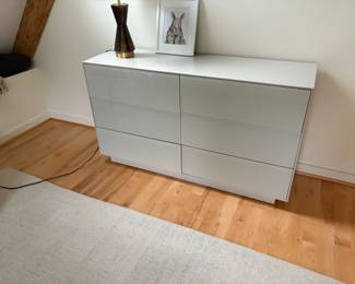 $520. West Elm gray 6 drawer dresser and pair of bedside tables.     Dresser is 60"w x 18"d x 33"h.  Originally $1030.  Sold with bedside tables next photo.  