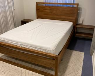 $260. Crate & Barrel Full size bed frame.  59"w x 80"d x 46"h.  Pair of wall mounted nightstands 24" x 12"d x 12'h.  