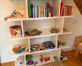 $180. White contemporary  five shelf bookcase.  48"w x 12"d x 5"h.    