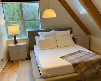 $560. West Elm Cotton Velvet bed with mattress.  72"w x 90"d x 42"h.  Originally $1400 without mattress. 