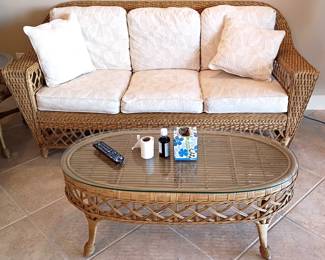 Lexington wicker sofa 76" Lexington wicker cocktail table w/glass top