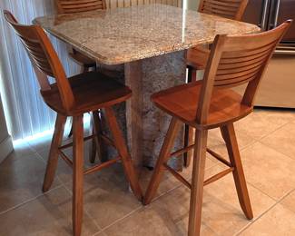 Canadel bar stools with marble kitchen table with marble base 42" x 42" x 43" H