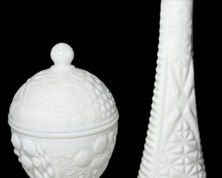 Milk Glass Vase and Compote 