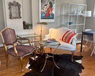 hide rug, painted loveseat