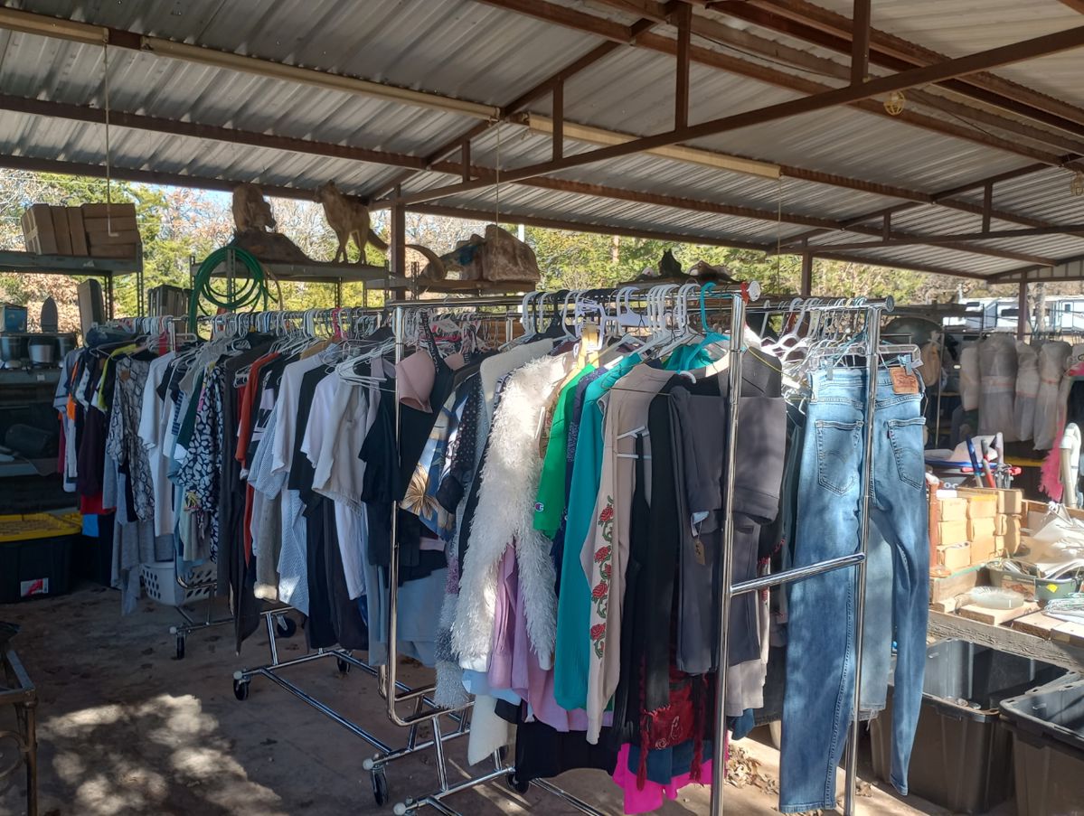 Various sizes from child to 3x , various brands , nwt , nwot, vintage items hats , shoes bins of material. 