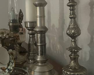 Silver tone metal candlesticks