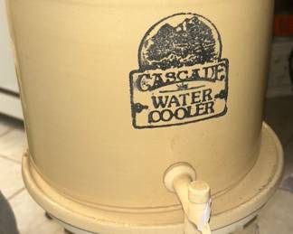 Antique stoneware Cascade water cooler and metal stand
