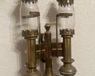 1890s Rosenthal-Netter antique brass Gothic wall-mount candlesticks or carriage lights