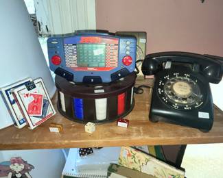 VINTAGE PHONE, POKER CHIPS & CARDS