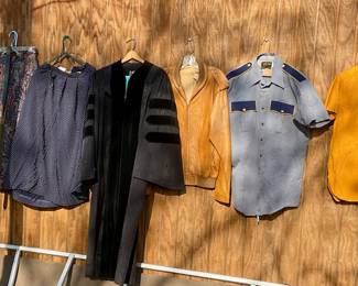 Vintage clothing, baseball uniform, leather jacket, professor graduation robes, skirts, sports coat, security shirt