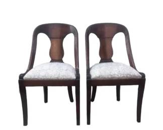 Late 19th Century French Empire Style Chairs With Floral Block Print Linen Upholstered Seat - A Pair