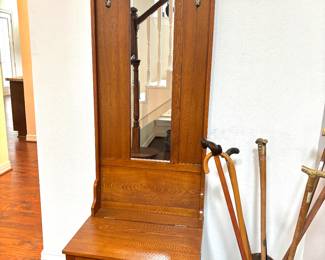 Antique oak hall tree