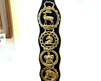 Vintage brass medallion horse strap