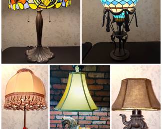 Tiffany Style stain glass table lamps, Frederick Cooper Tang Dynasty Horse Table Lamp