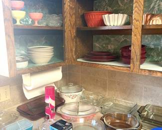 Vintage Pyrex, glass baking dishes, multiple sets of serving bowls 