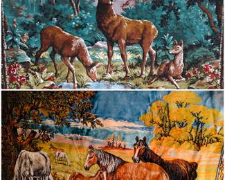 Vintage deer and horse wall hanging tapestry’s. 