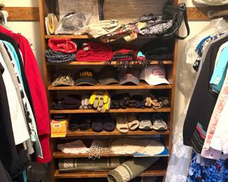 Women’s shoes, rugs, ball caps, vintage lace wedding dress and purses 