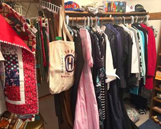 Patch work quilts, LoveShackFancy dress, Brooks Brothers shirts, Vinyard Vines button downs, tons of Lafayette 148 New York shirts and dresses, mother of the bride dresses, formal gowns, Chicos clothing, Eileen Fisher tops, Banana Republic coats dresses and shirts. Many more high end brand named clothing. 