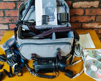 A Canon VIXIA camcorder kit with a MindShift Gear PhotoCross camera bag. 
