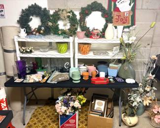 Home decor, holiday wreaths and vases. 