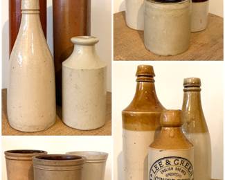 Antique stoneware gin beer bottles, salt glaze macomb crocs. 