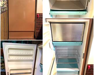 Vintage General Electric refrigerator with brown exterior and white/turquoise interior. More pictures available upon request. 