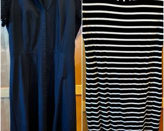 Lafayette 148 New York Black eyelet dress and bland and white striped Chico’s dress