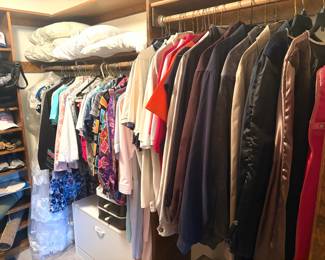 Vintage lace wedding dress, vintage jackets and clothes. 