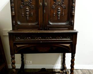 Small Ornate Liquor Cabinet with Barley twist legs