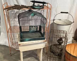 Victorian Swing Curtain Rods, Birdcage, Enamel Bucket