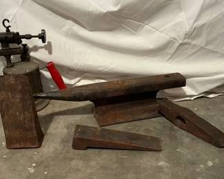 Anvil, Splitting Wedge And Vintage Fire Extinguisher