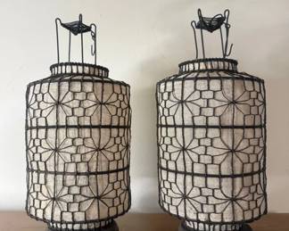 Pair Of Chinese Wire Fabric Lanterns
