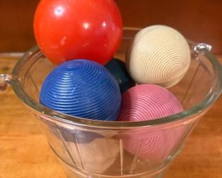 Ribbed Croquet Balls Italian Bocce Ball in Vintage Glass Ice Bucket