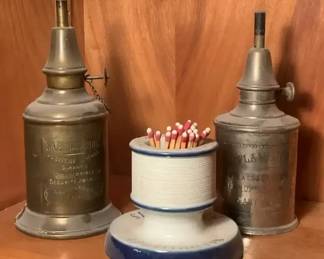 Vintage French pigeon oil lamps  Apollinaris Match Holder