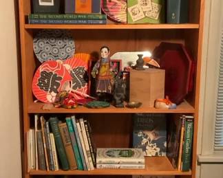 Wood Bookcase With Books Trinkets