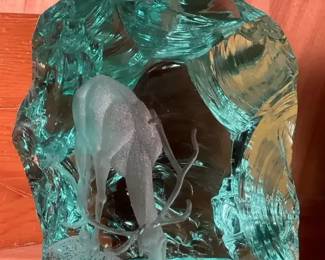 Kosta Boda V. Lindstrand Deer Etched in Ice Glass