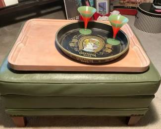 Olympia Beer Serving Tray, Footstool, Wood Serving Tray Beverage Glasses 