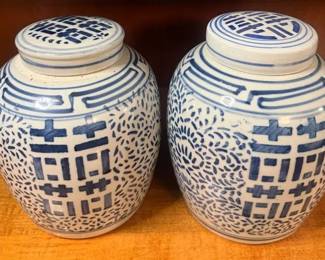 Pair of Large Double Happiness Ginger Jars
