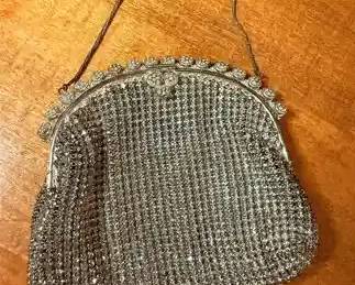 Vintage Art Deco Prong Rhinestone Evening Purse 