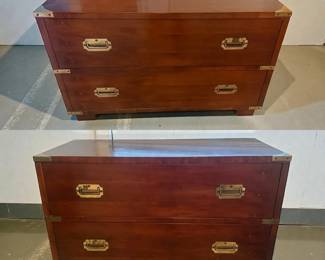 Pair Of Campaign Style West Michigan Furniture Co. Yew Wood Veneer Low Chest 