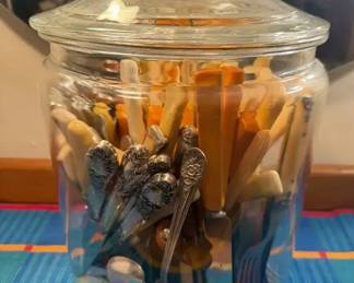 Collection of Flatware In A Lidded Jar