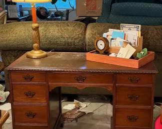 Wood Desk With Supplies