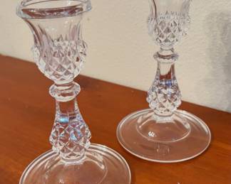Pair of Cristal D'Arques Durand Longchamp crystal candlesticks.