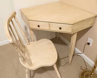 Vintage Corner Table and Chair- distressed white