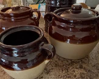 Vintage Monmouth Pottery stoneware crock canisters.
