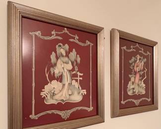 1950’s pair of Turner Asian Chinoiserie framed wall art prints
