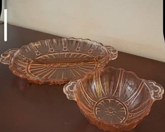 Pink Depression Glass bowl and candy dish 