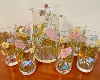 Dorothy Thorpe California Spring Flowers pitcher and tea glasses 