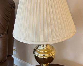 Stiffel brass table lamp with a pleated fabric shade.