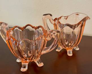 Pink Depression Glass Creamer and Sugar bowls 